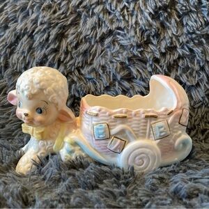 Vintage Baby Lamb with Carriage/Baby Buggy Planter